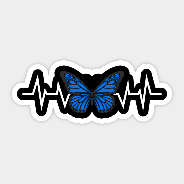 Blue Butterfly Heartbeat Blue Butterfly Sticker TeePublic